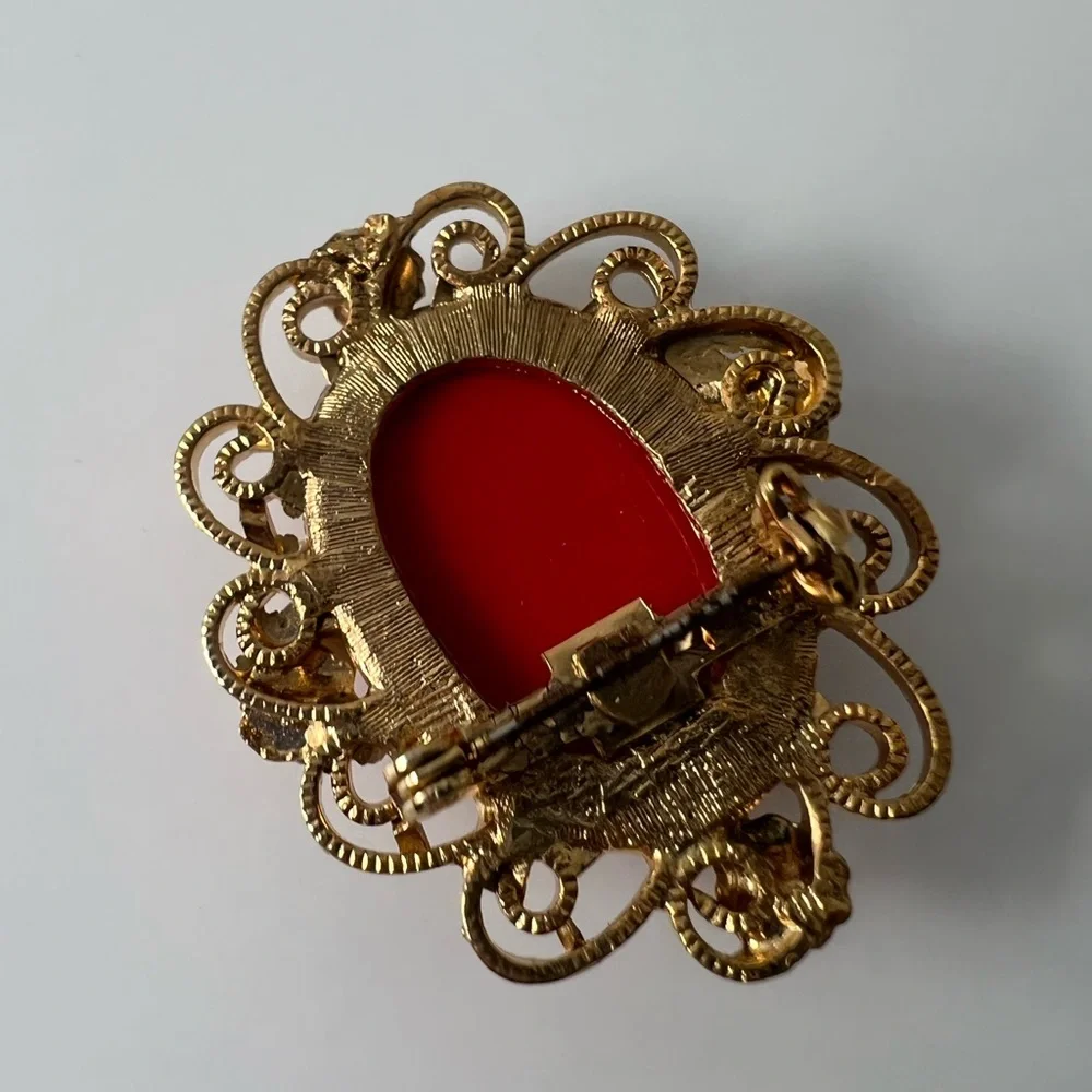 Victorian Revival Red Lucite Cab Brooch